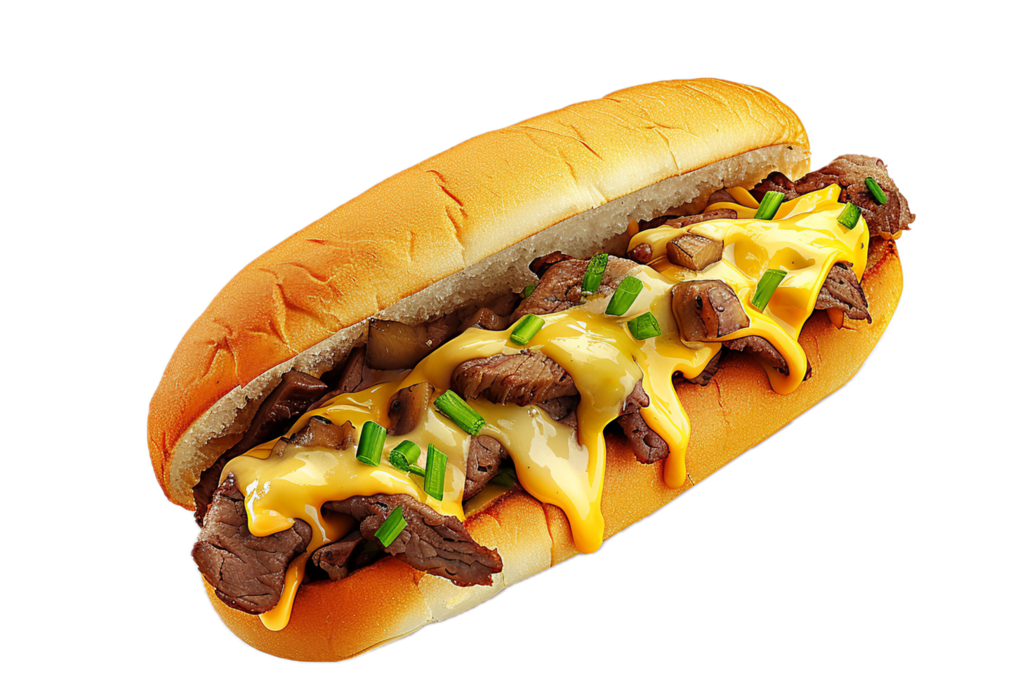 Philly cheesesteak sub loaded with beef and cheese. png