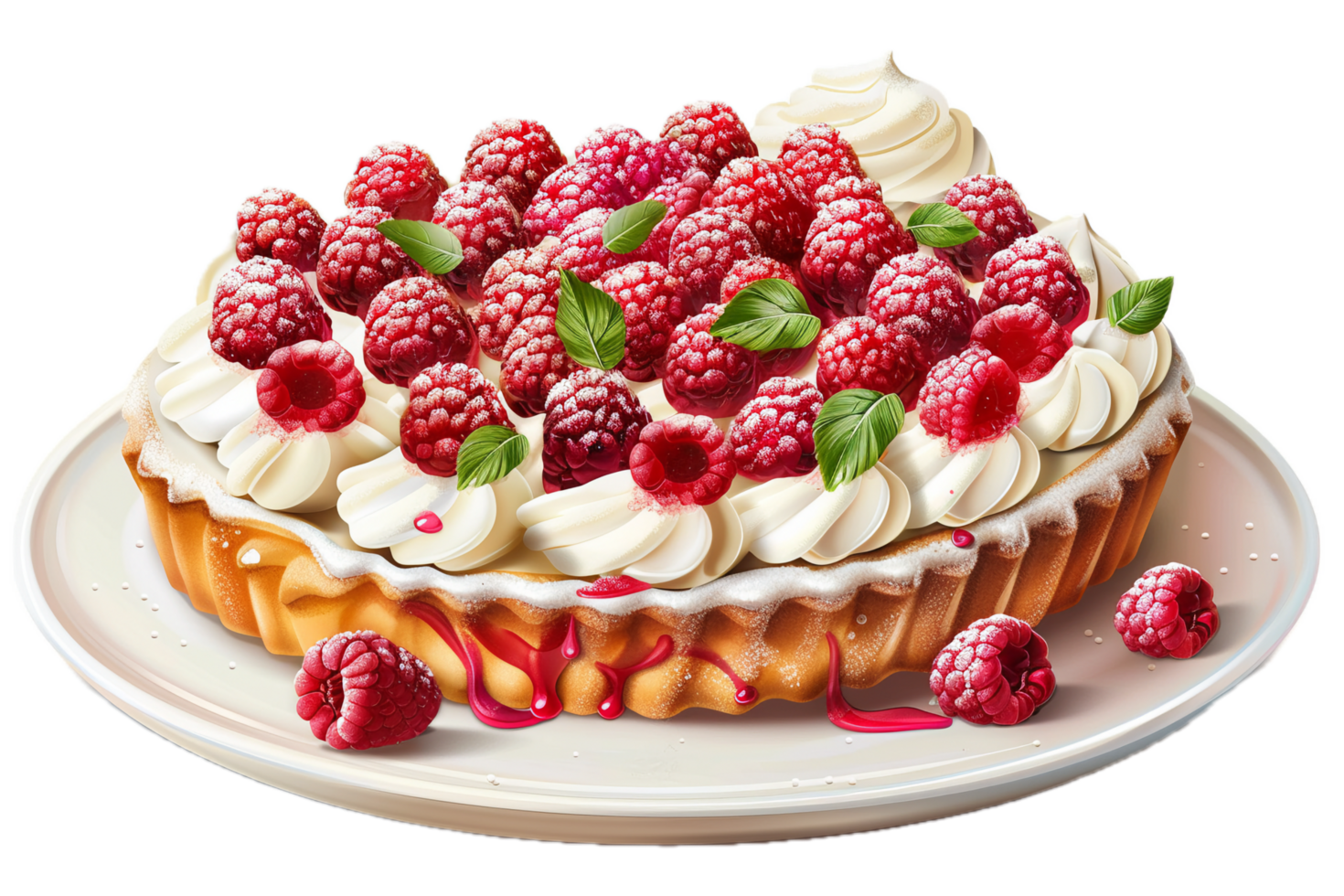 Fresh raspberry cake with cream and syrup. png