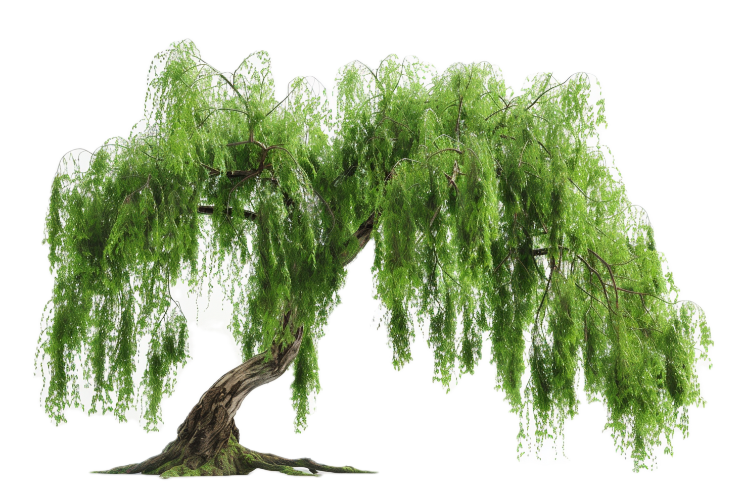 Large weeping willow tree with dense leaves. png