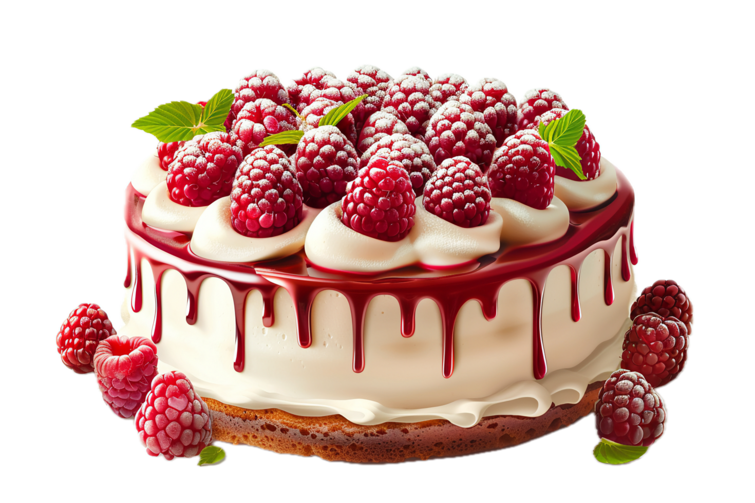 Raspberry cake with cream and berry topping. png
