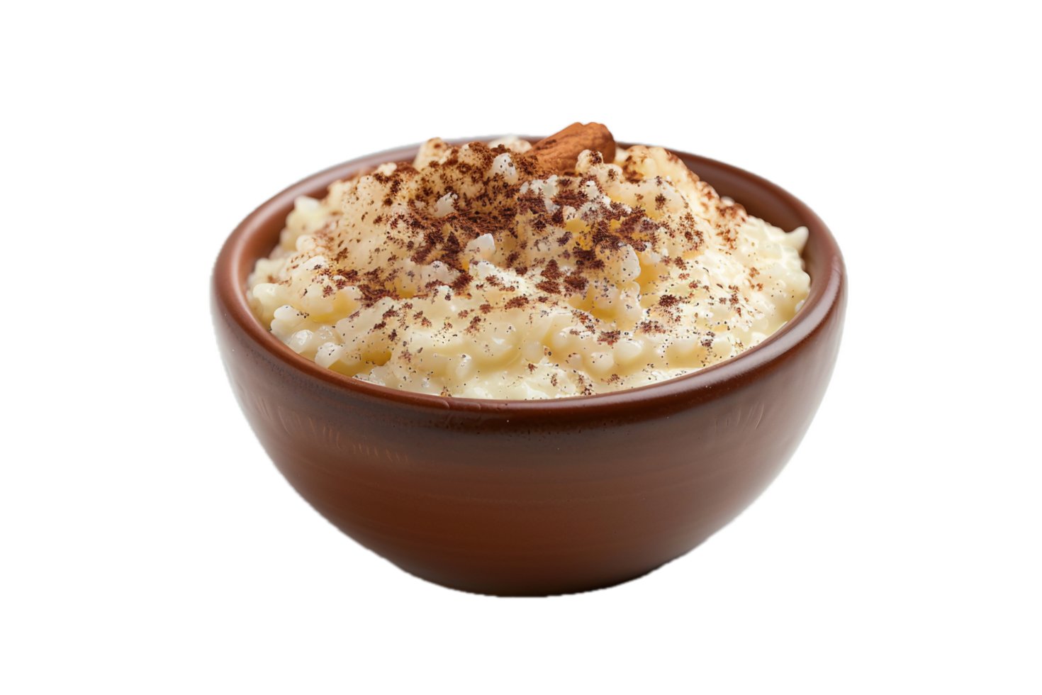 Homemade rice pudding sprinkled with cinnamon. png