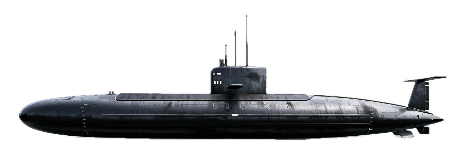 Aged submarine showing signs of rust and wear. png