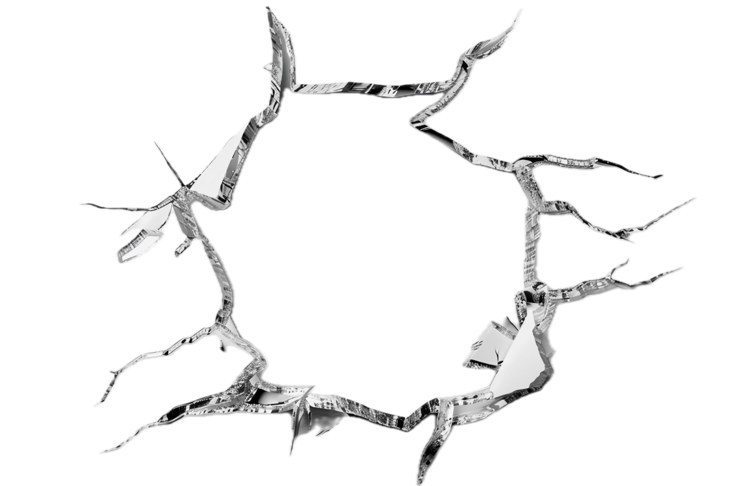 Shattered glass impact with fractured edges. png