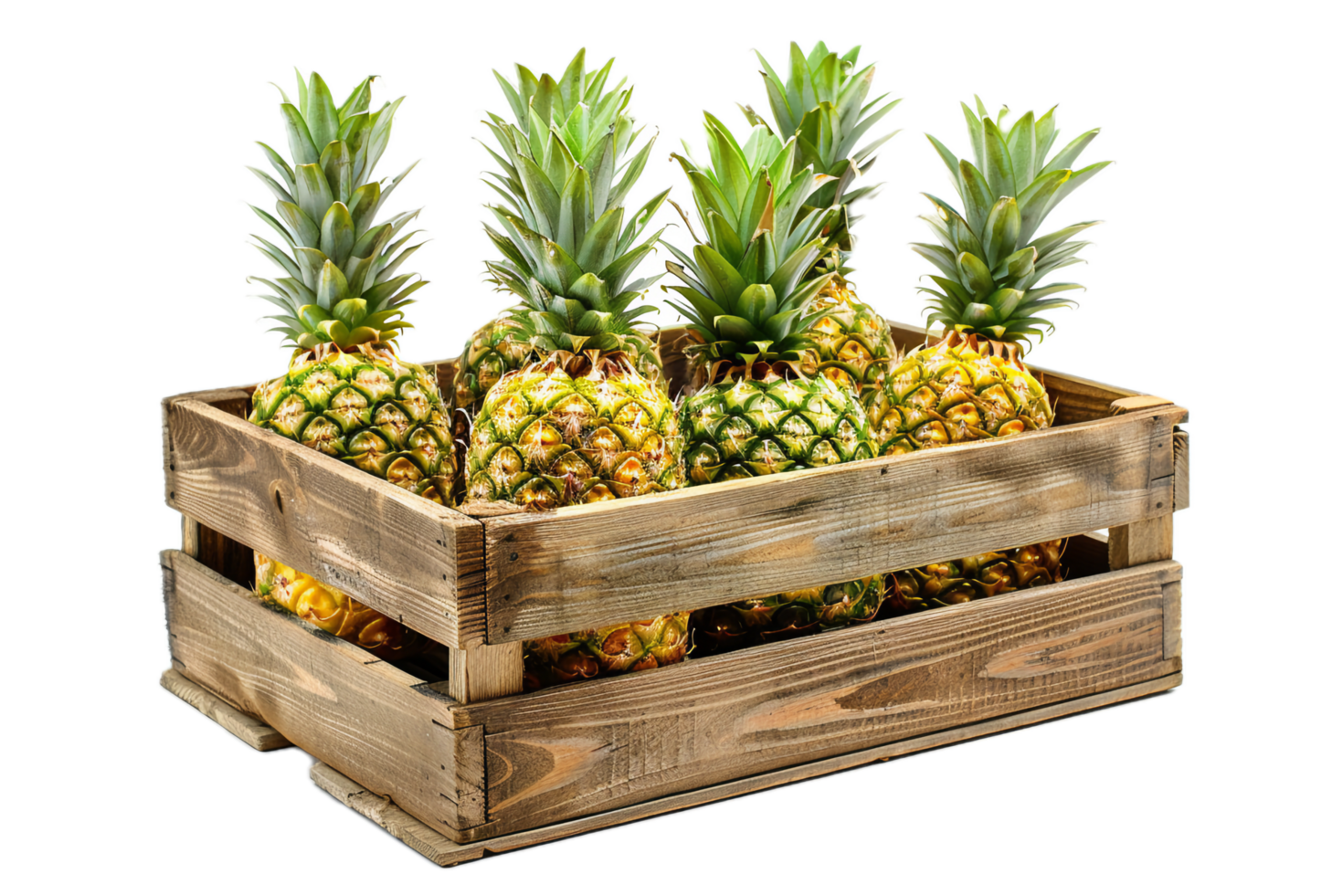 Wooden Box Full of Tropical Pineapples. png