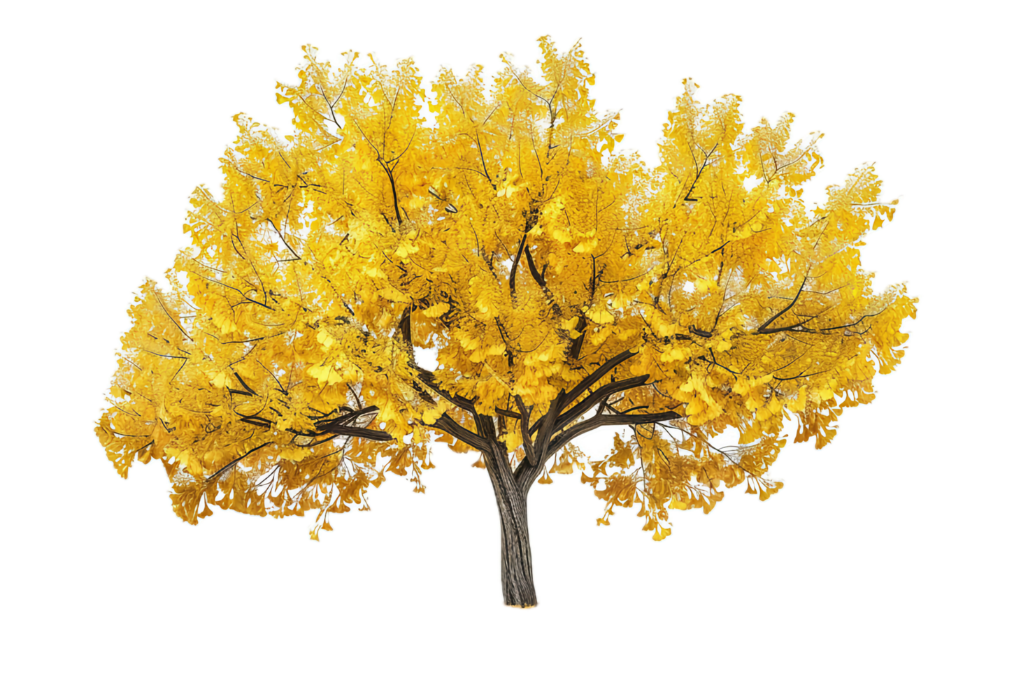 Ginkgo biloba tree with golden fall leaves. png