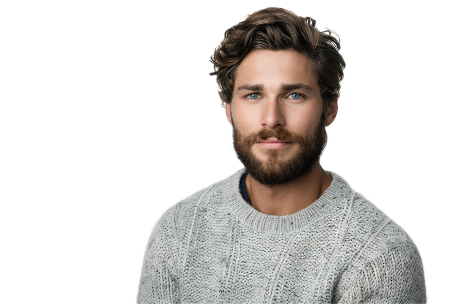 Portrait of man in winter sweater with beard. png