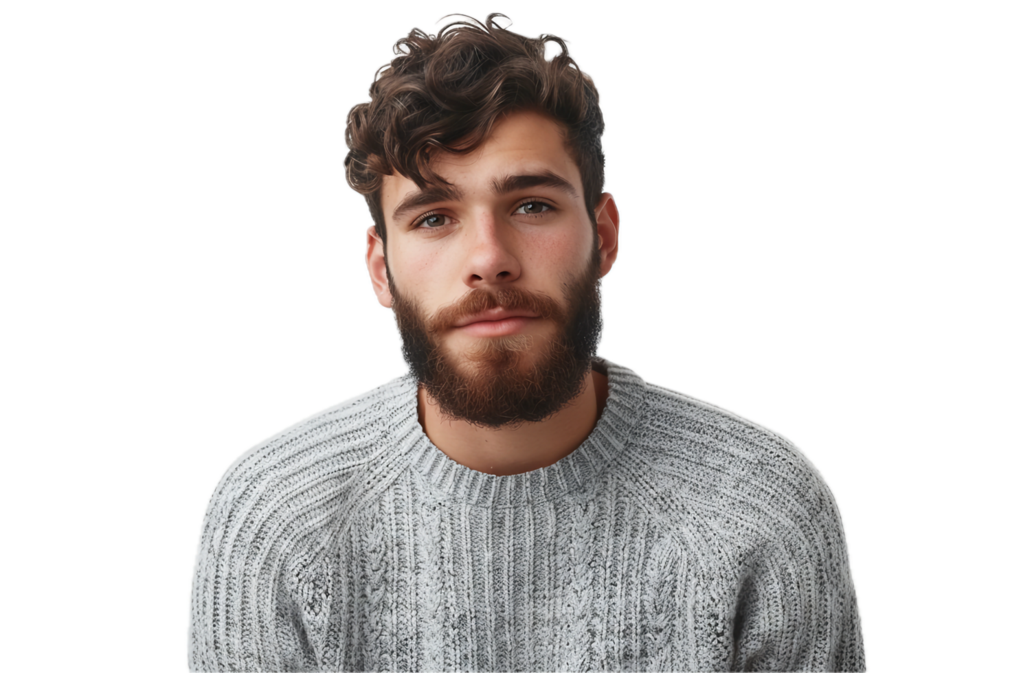 Casual bearded man in warm knitted turtleneck. png