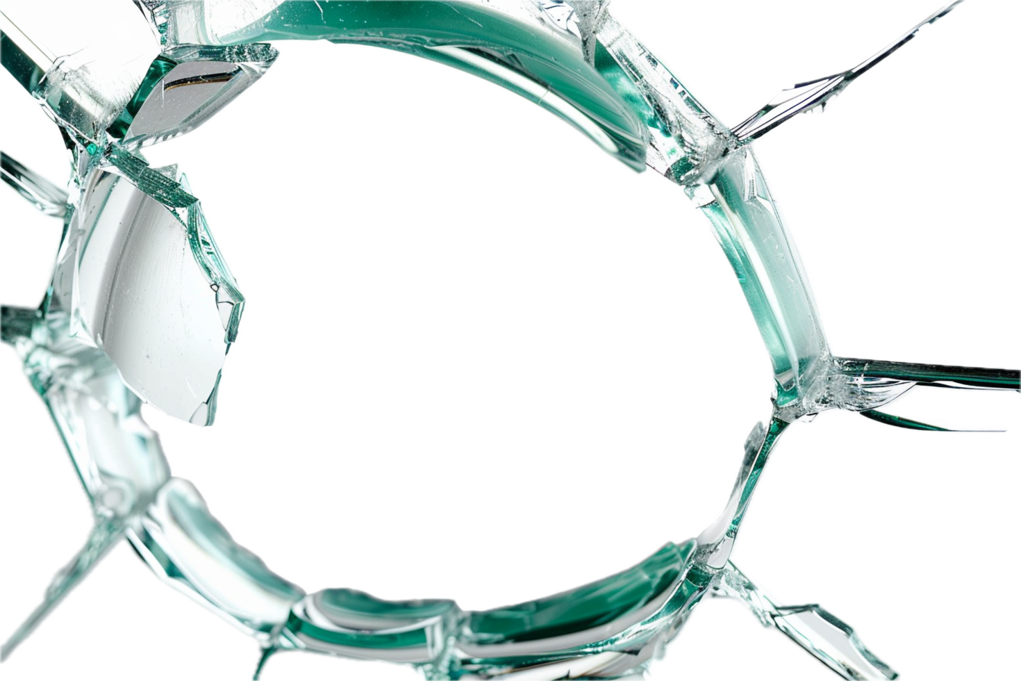 Cracked and broken glass in circular pattern. png