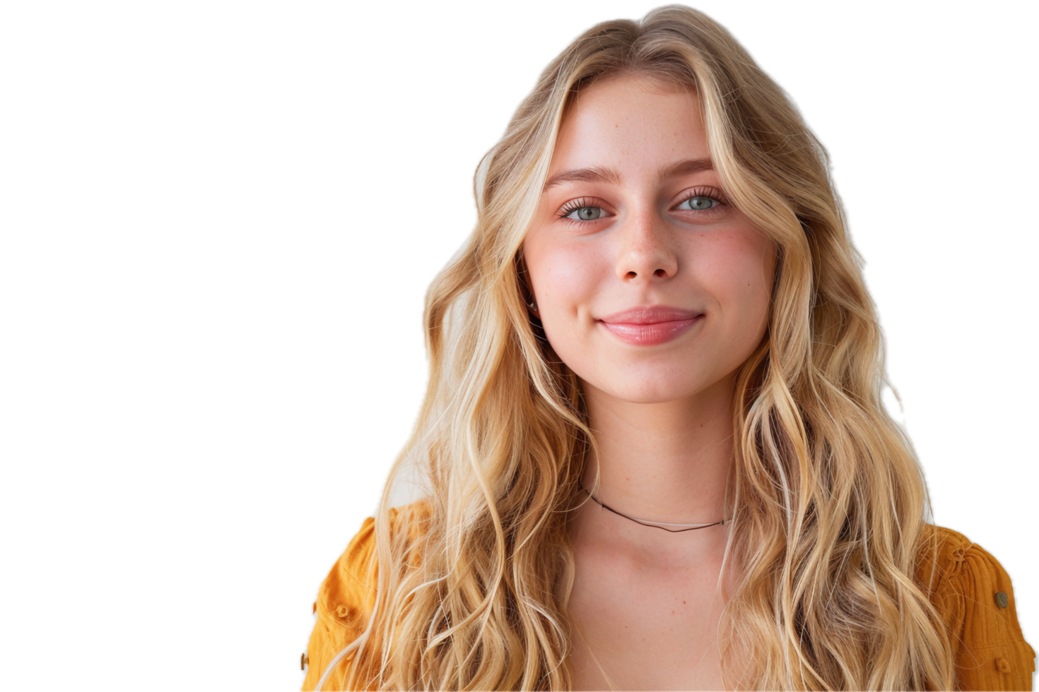 Portrait of Smiling Blonde Woman in Pink Sweater. png