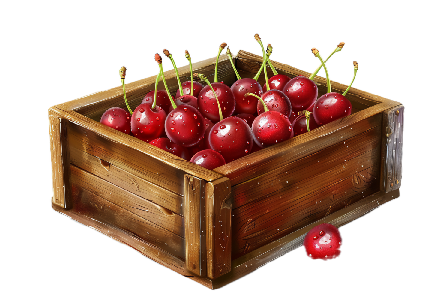 Sweet Cherries in Wooden Tray. png
