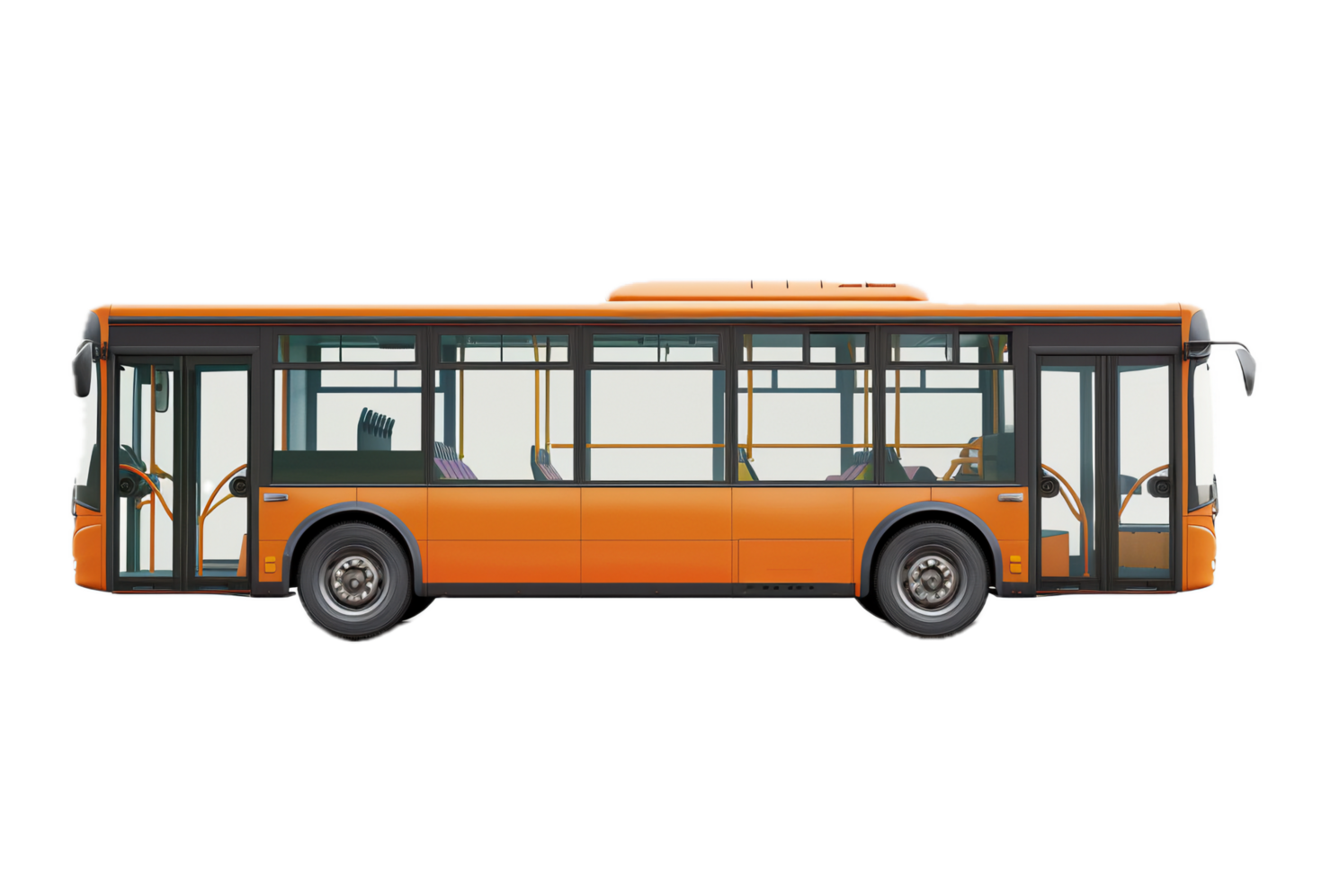 Urban transit bus with bright orange exterior. png