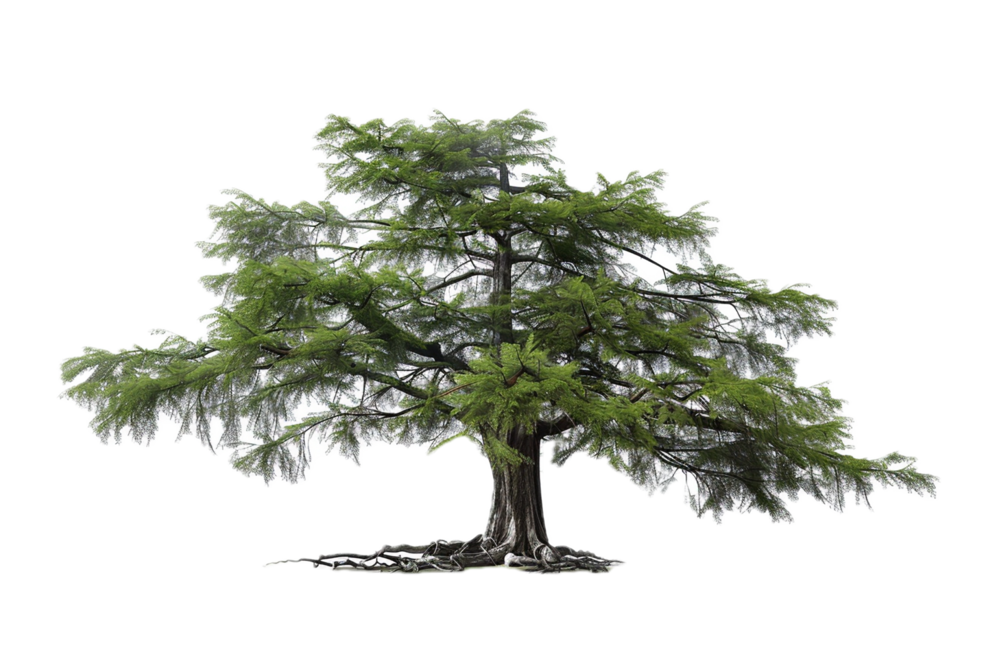 Old tree with extensive roots and vibrant leaves. png