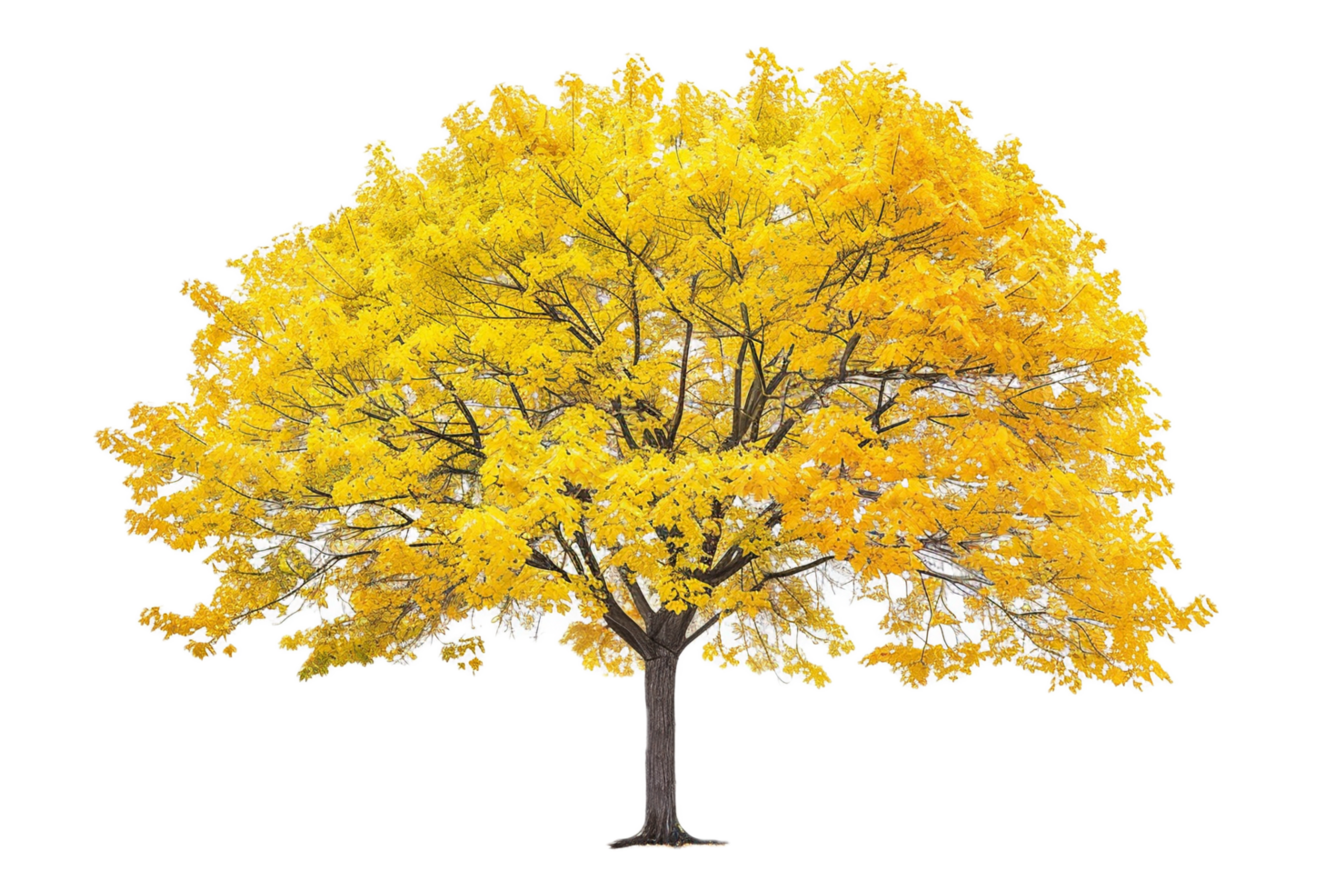 Bright yellow tree in autumn season. png