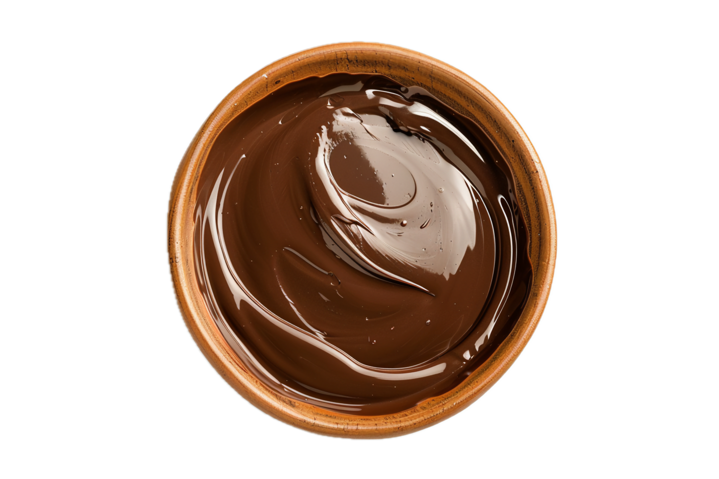 Top view of creamy chocolate spread in jar. png