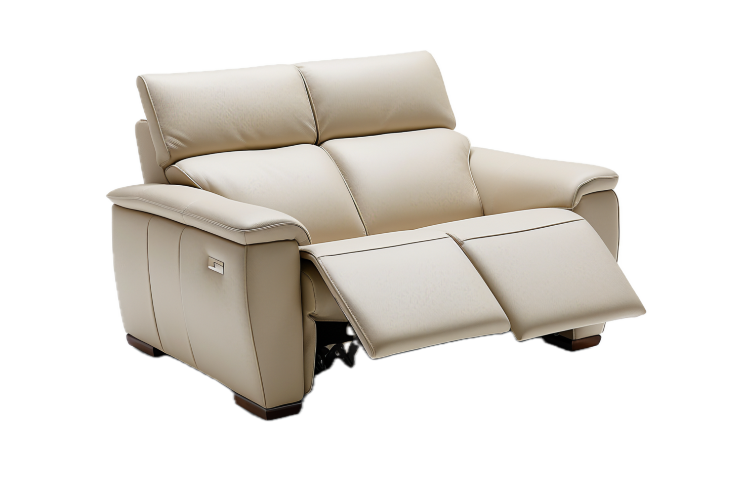 Comfortable leather reclining sofa with footrest. png