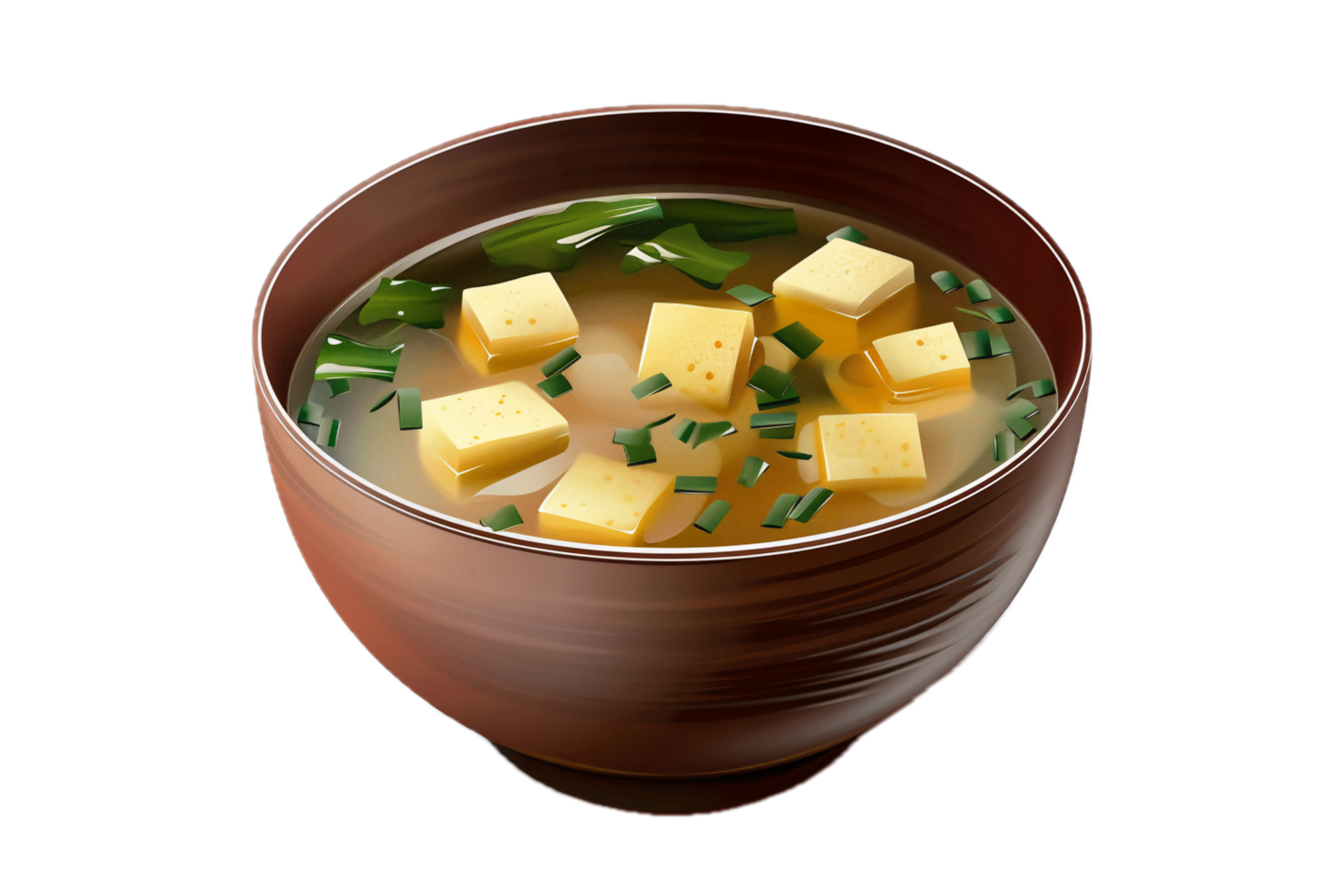 Bowl of traditional miso soup with tofu. png