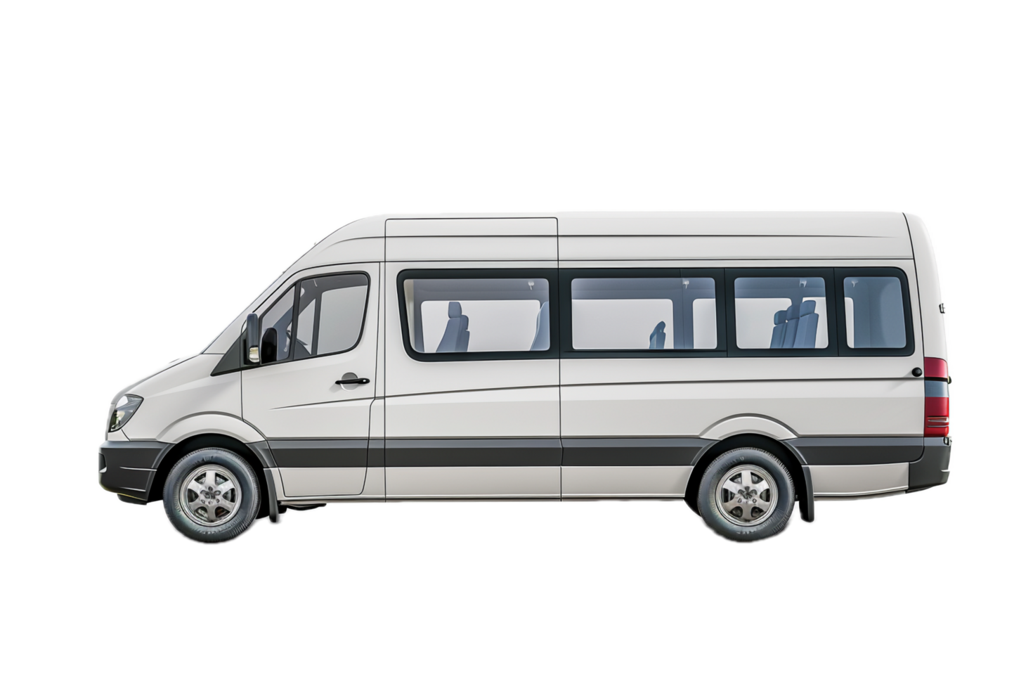 Side view of a white transit minibus. png
