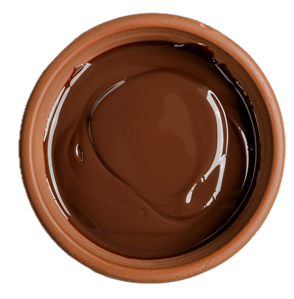 Swirled dark chocolate spread in container. png
