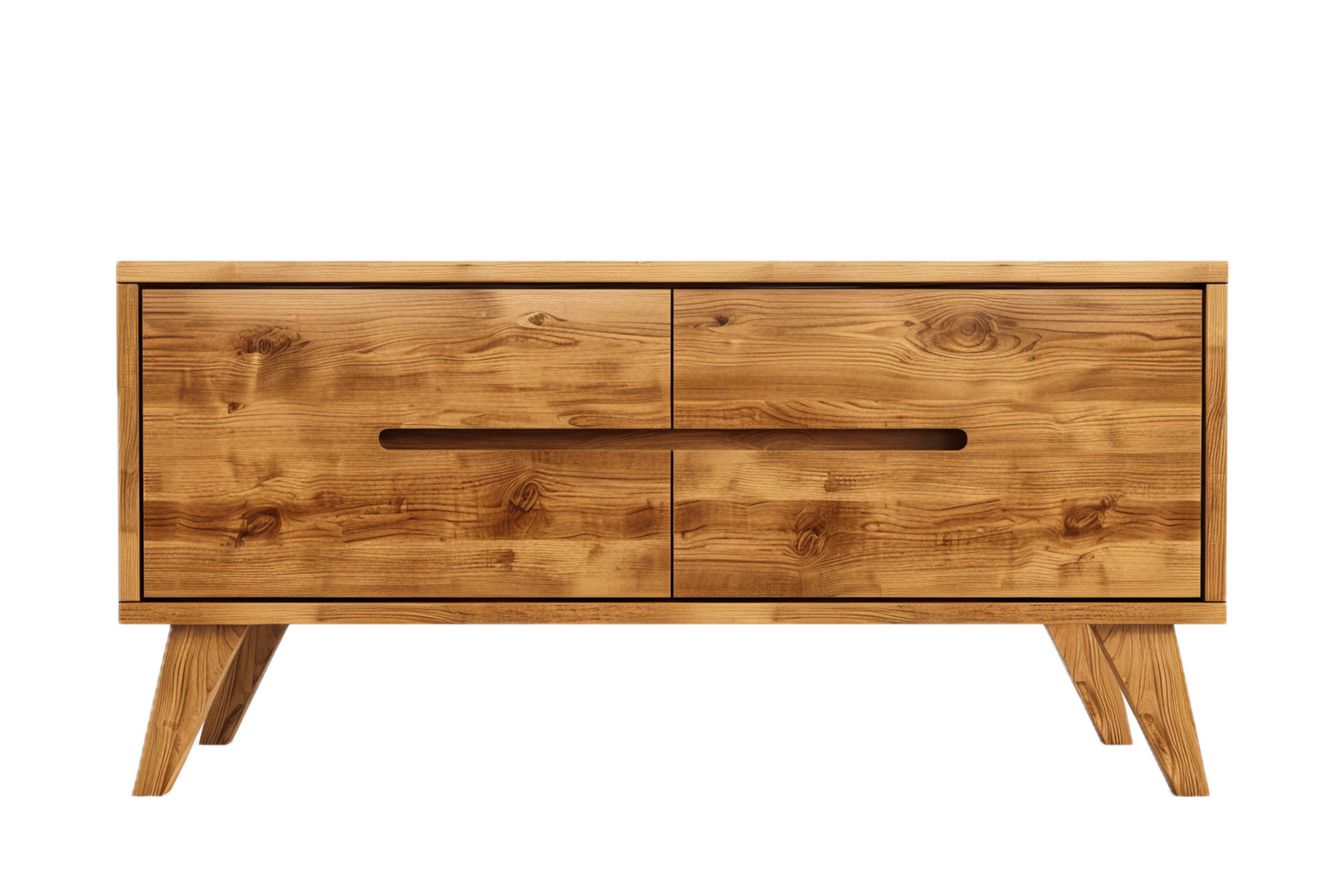 Contemporary media console table with shelves. png