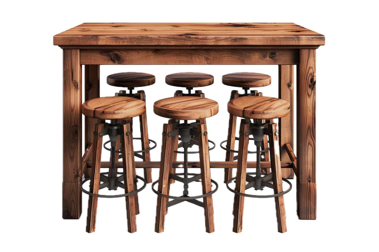 Rustic wooden bar table and stool furniture. png