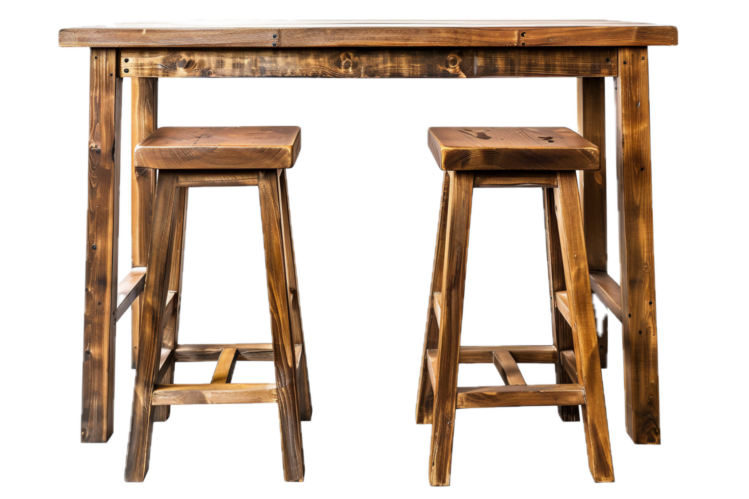 Natural wood bar set with table and stools. png