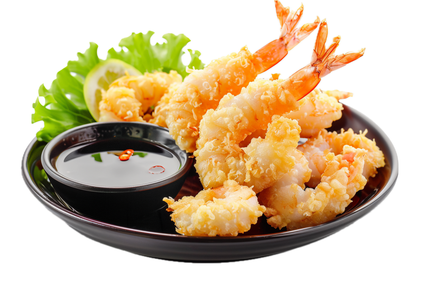 Japanese Shrimp Tempura Served with Soy Sauce. png