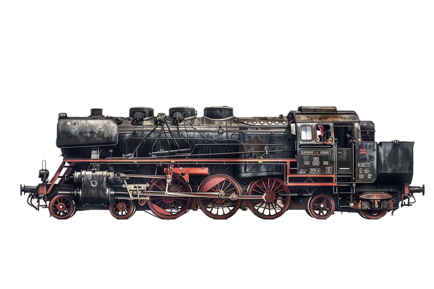 Historic steam engine train with retro design. png