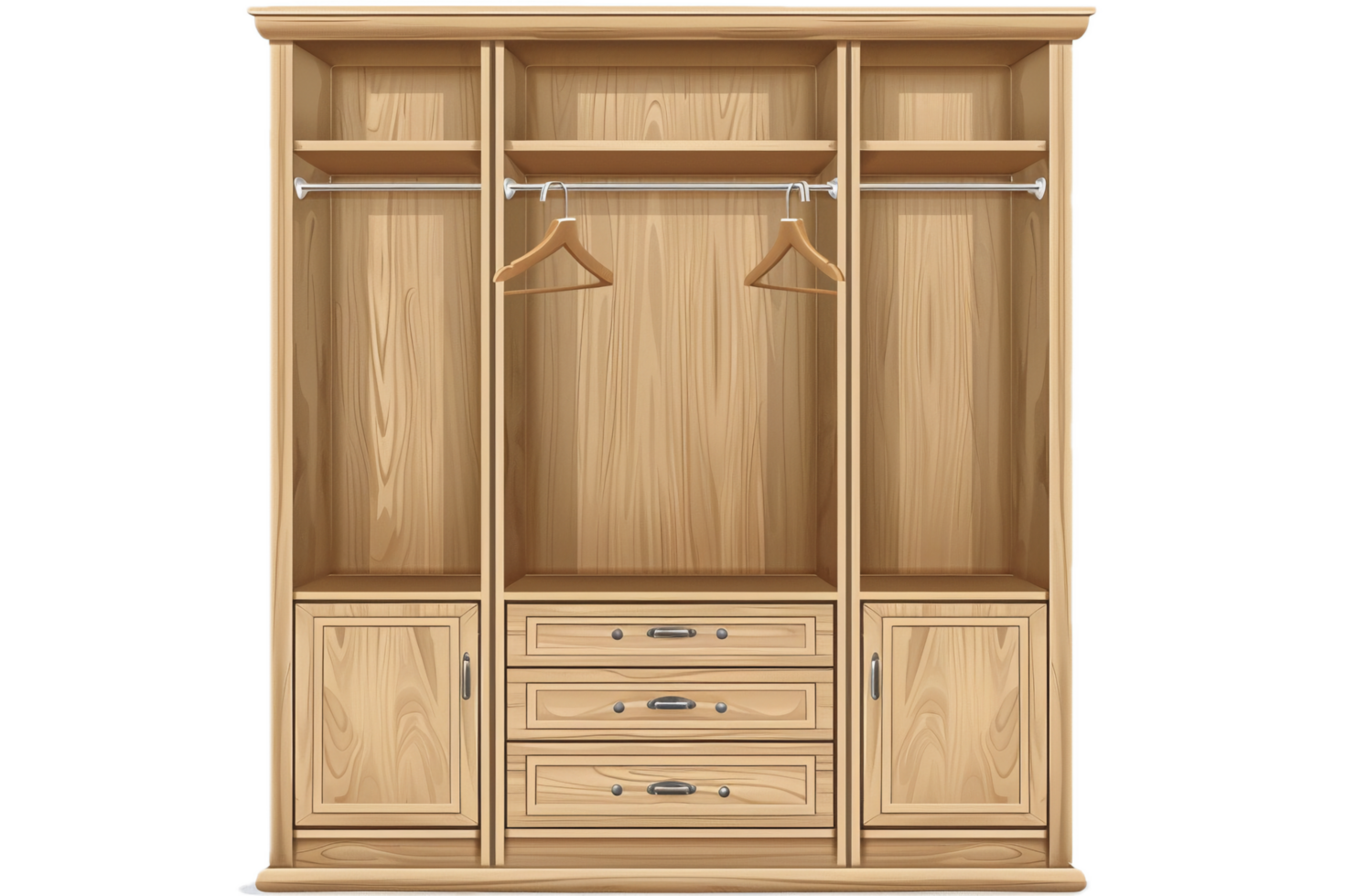 Elegant wardrobe unit with drawers and shelving. png