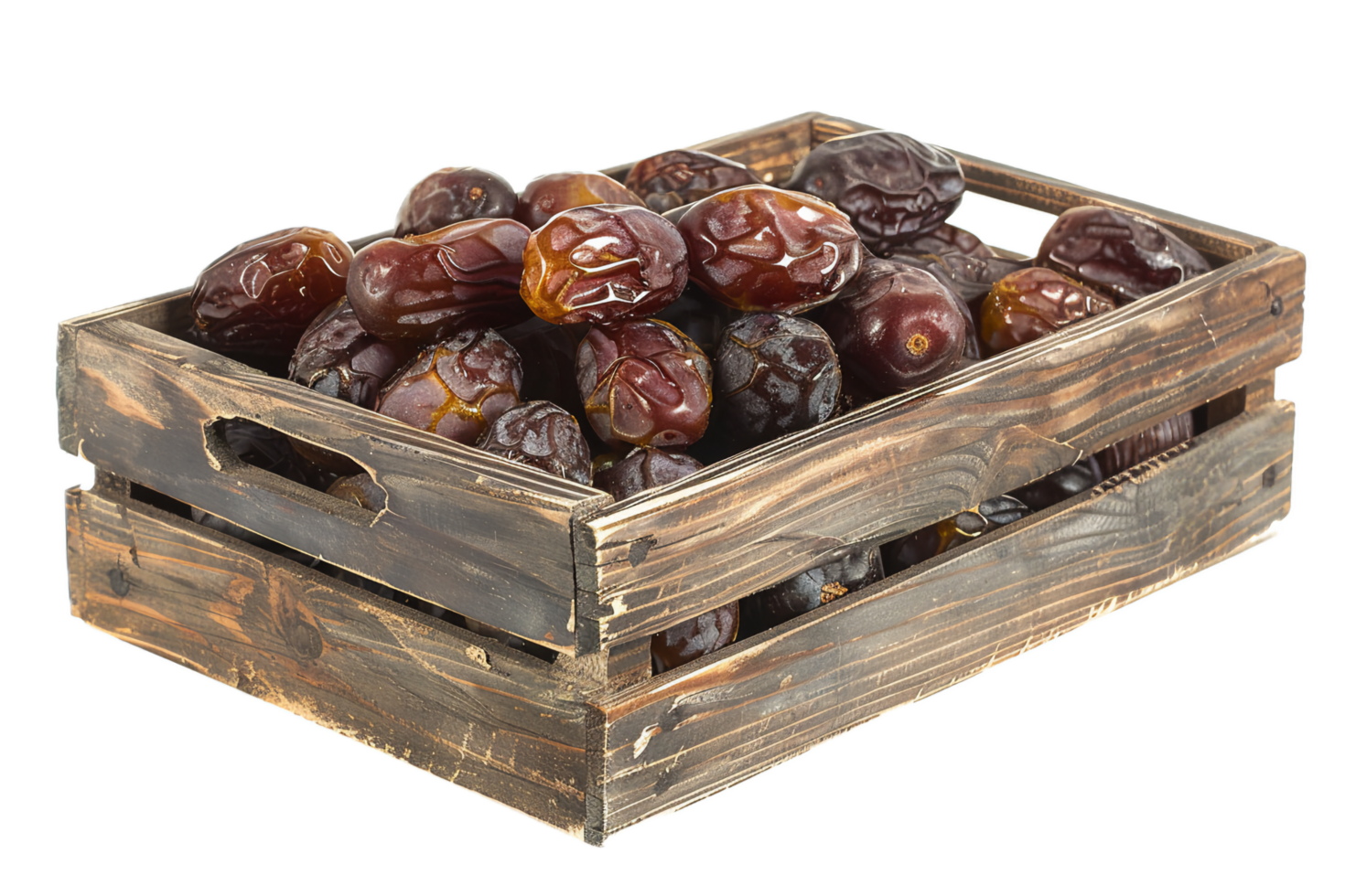 Wooden crate filled with fresh dates png