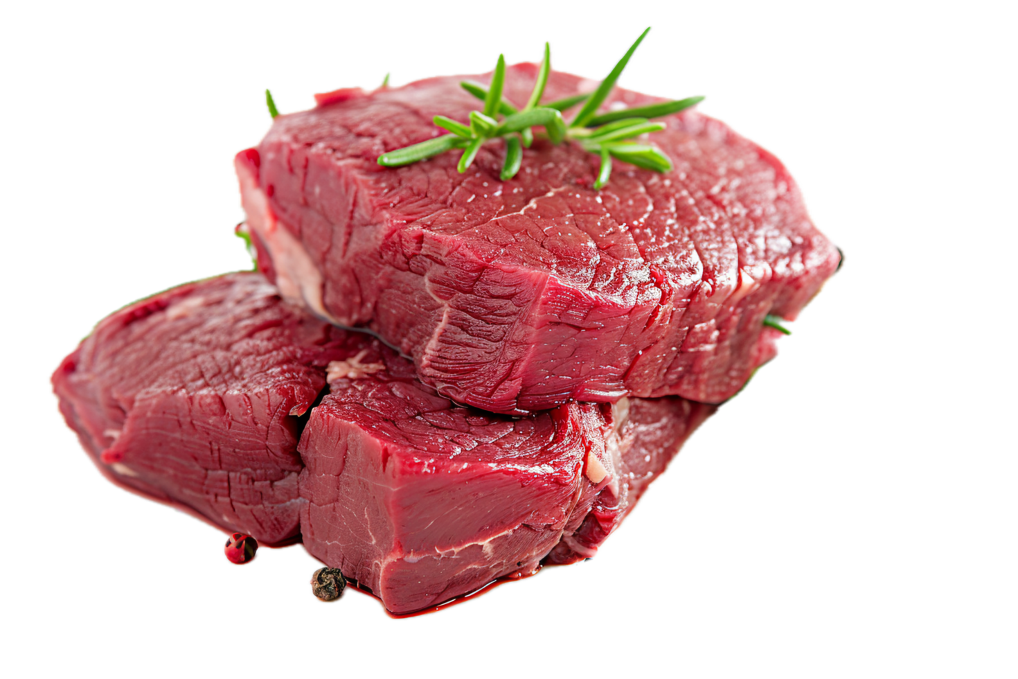 Raw beef fillet steak with rosemary garnish png