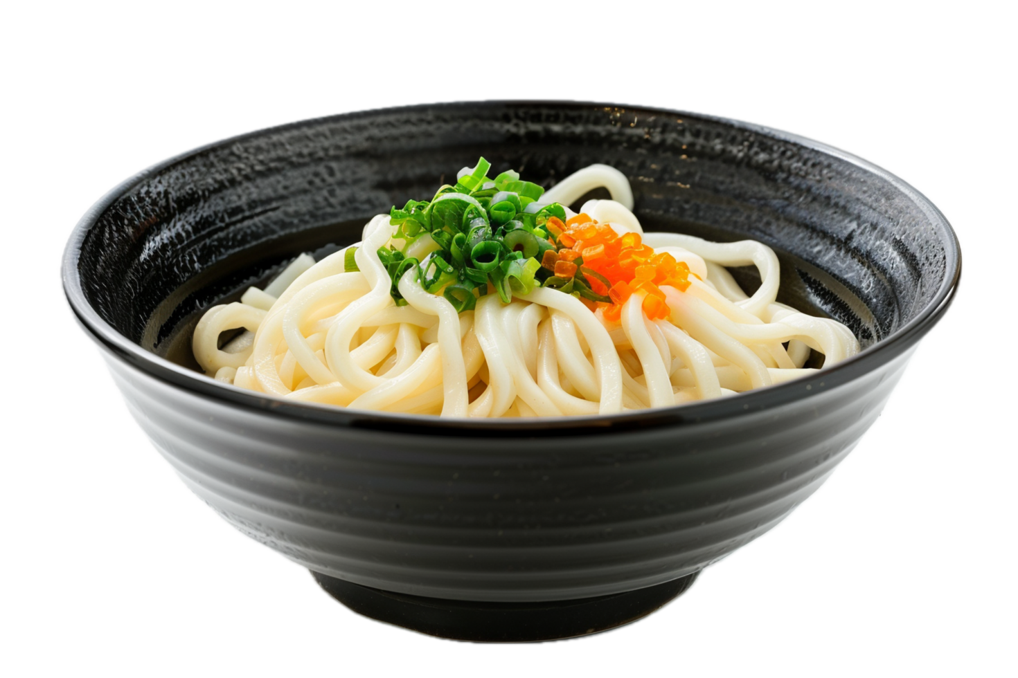 Japanese Udon Noodles Garnished with Scallions. png