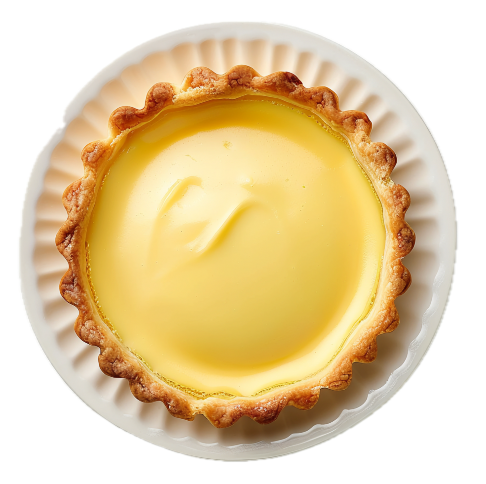 Traditional baked custard tart with crispy edges. png