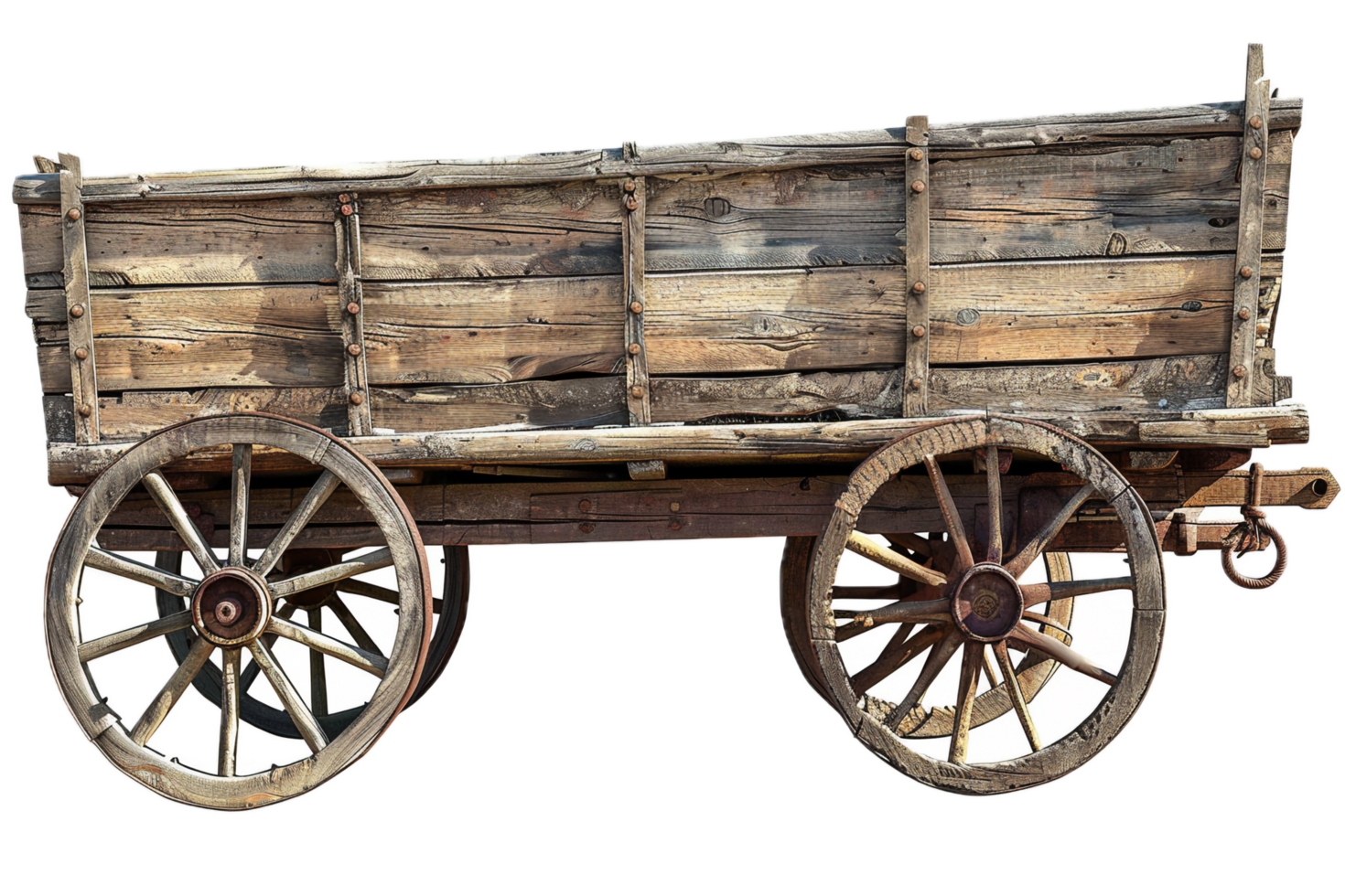 Old Wooden Wagon with Weathered Wood. png