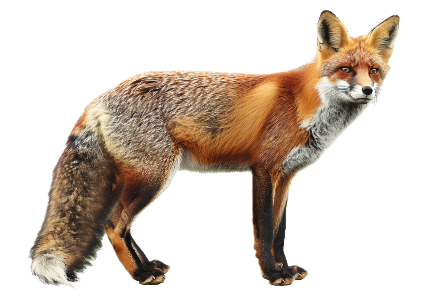 Majestic red fox standing in profile. png