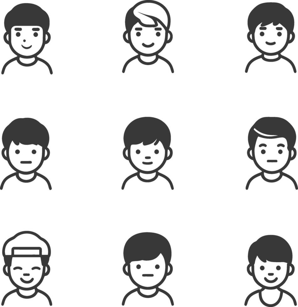 Nine Different Styles of Male Cartoon Icons vector