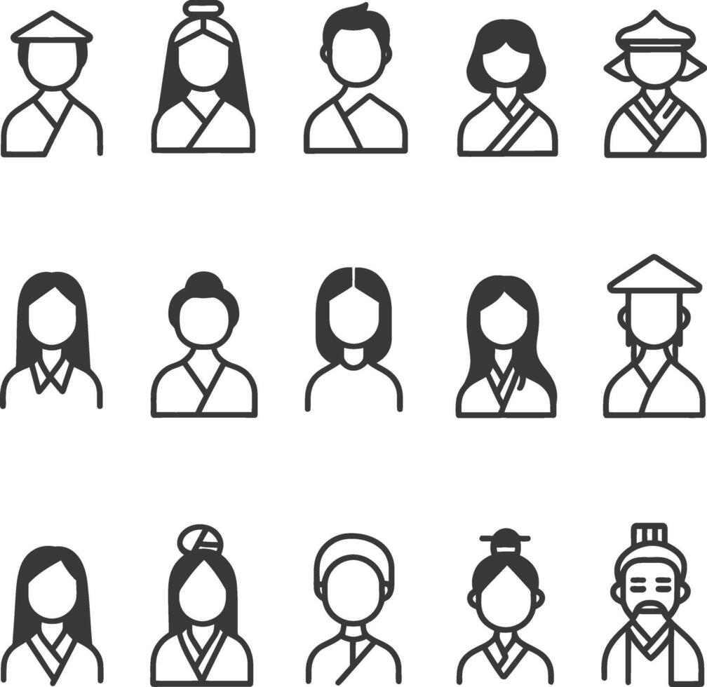 Set of 15 Traditional Asian Person Icons vector