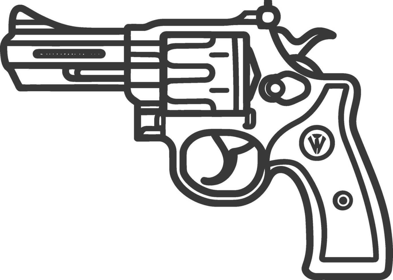 Black and White Line Drawing of a Revolver vector