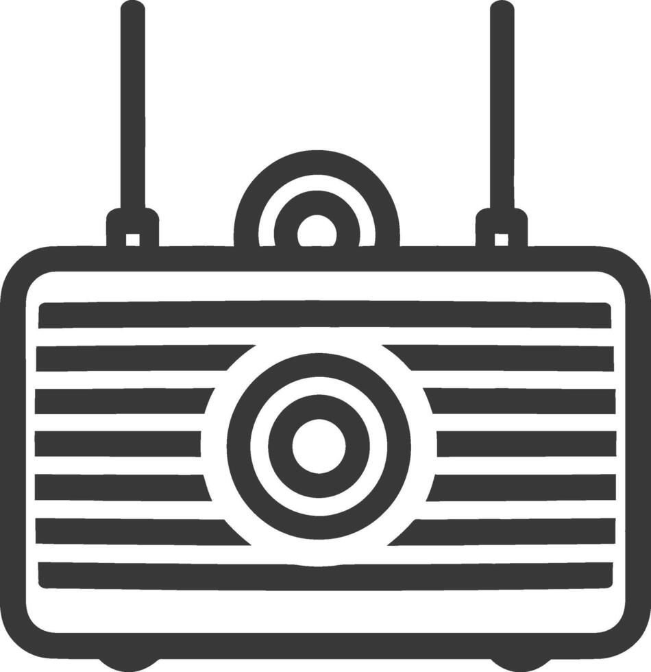 Black and White Line Drawing of a Retro Radio with Antennas vector