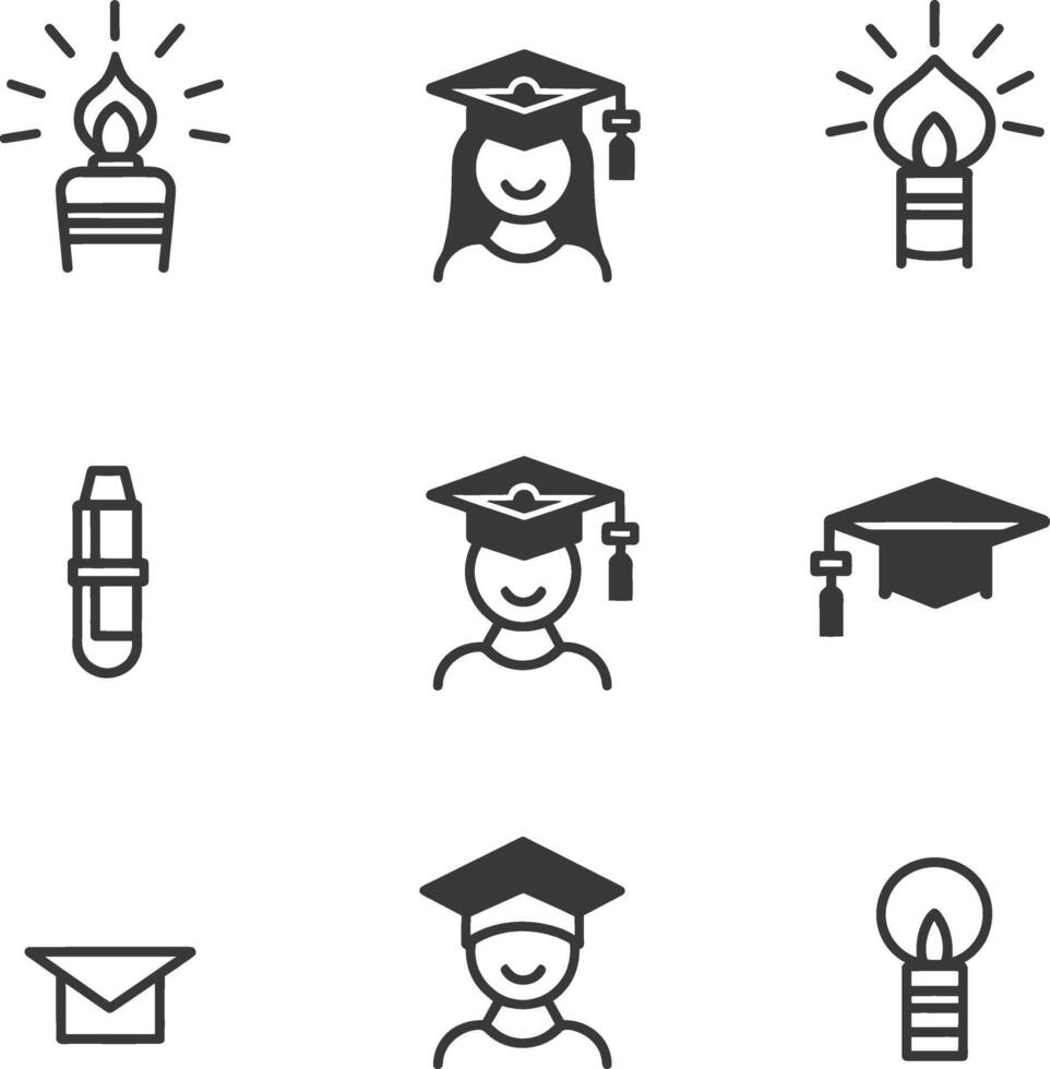 Set of Education and Light Bulb Icons in Black and White vector