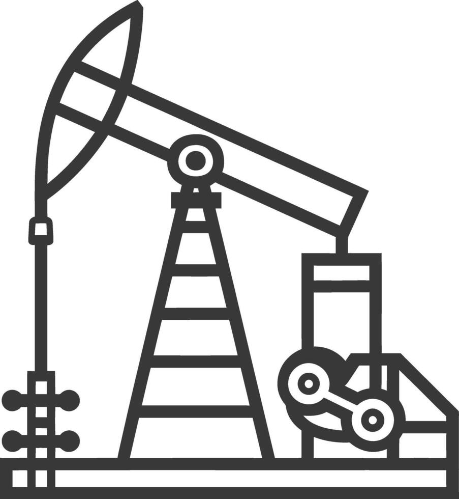 Black and white line art illustration of an oil pump jack vector