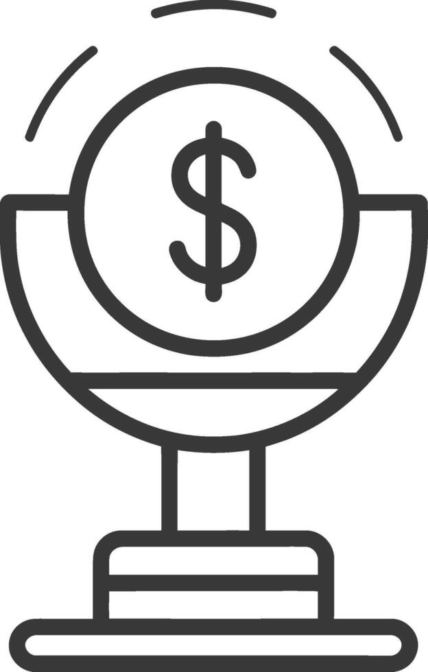 Black and white line art illustration of a trophy with a dollar sign vector