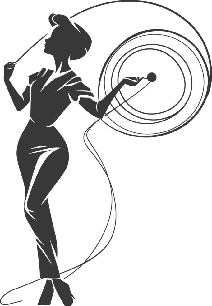 A Woman in a Dress Holding a Baton With a Swirling Line Behind Her vector