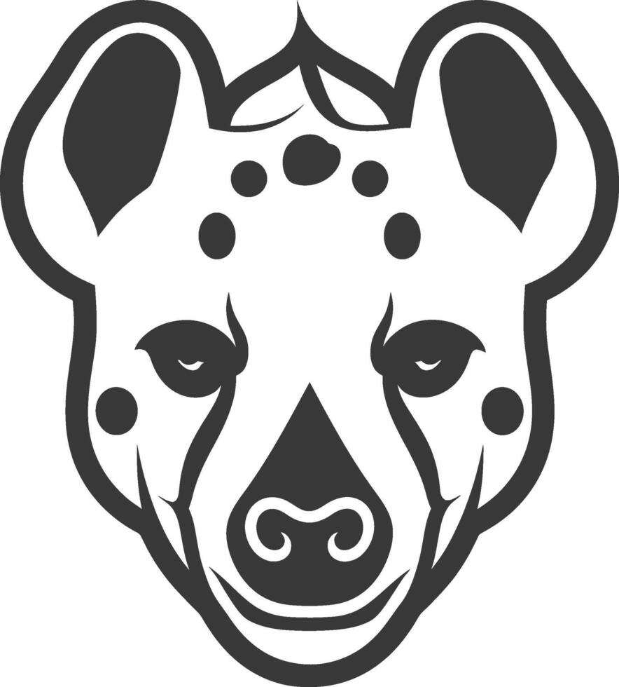 A stylized illustration of a hyenas head in black and white vector