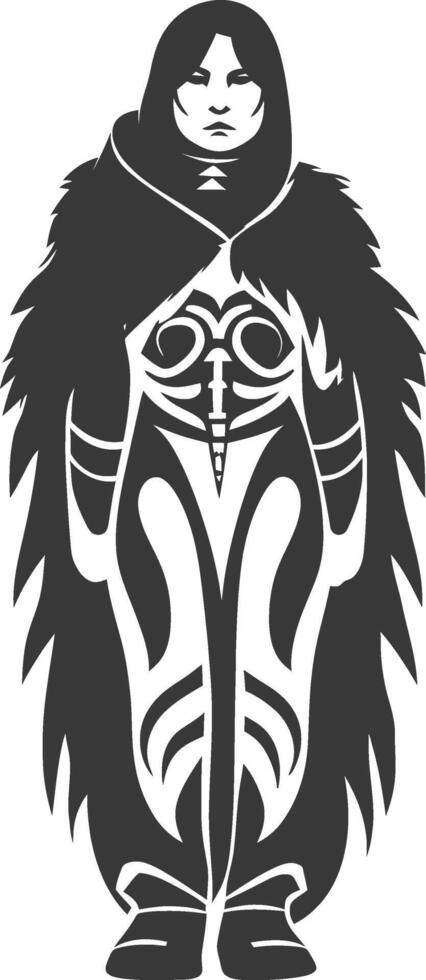 A woman standing in a fur lined cloak looking ahead vector