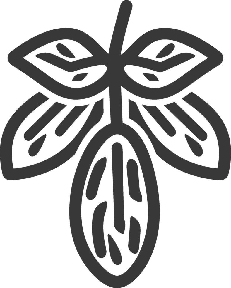 Black and White Line Drawing of a Leaf with a Seed Pod vector