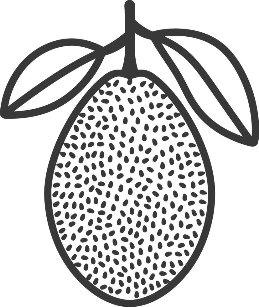 Black and White Line Drawing of a Jackfruit with Leaves vector