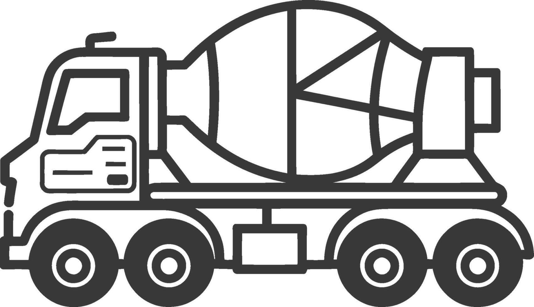 Black and White Line Drawing of a Concrete Mixer Truck vector