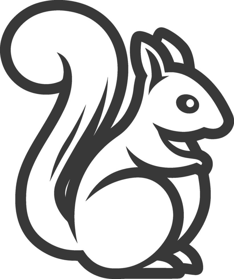 Black and White Line Art Illustration of a Sitting Squirrel vector