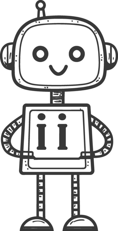 Hand drawn illustration of a friendly robot with antenna vector