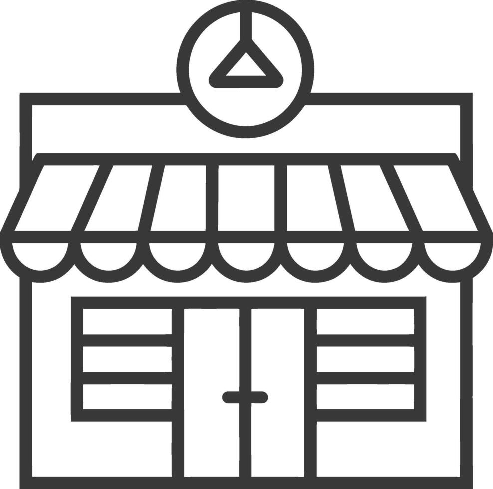 Black and White Line Art Illustration of a Small Shop with a Striped Awning vector